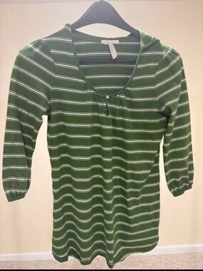 Old Navy Green and White Striped Hooded Tunic